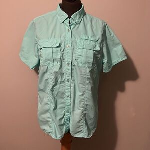Swiss Alps Women's Blue Short Sleeve Button Down Fishing Shirt Size Medium